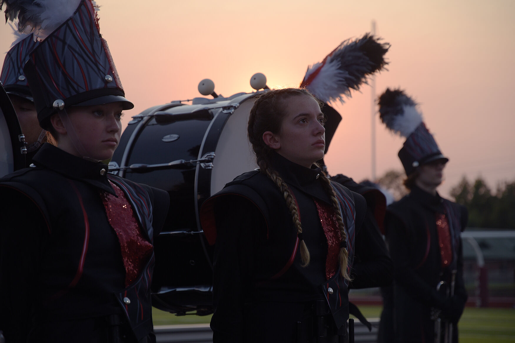 Jay Saffeels, prepares to play the drums during the football
